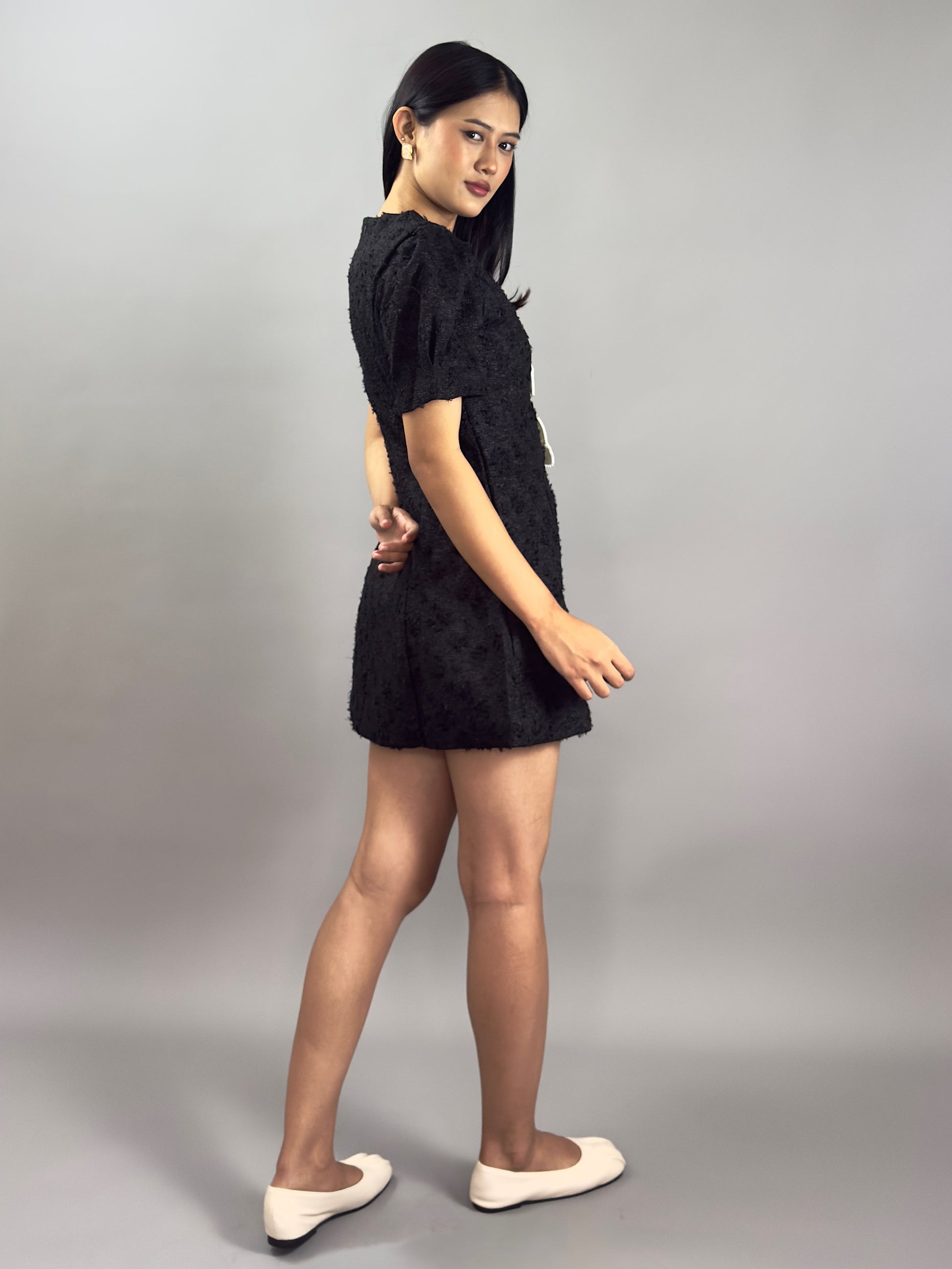 Bow-Tweed Mini Dress