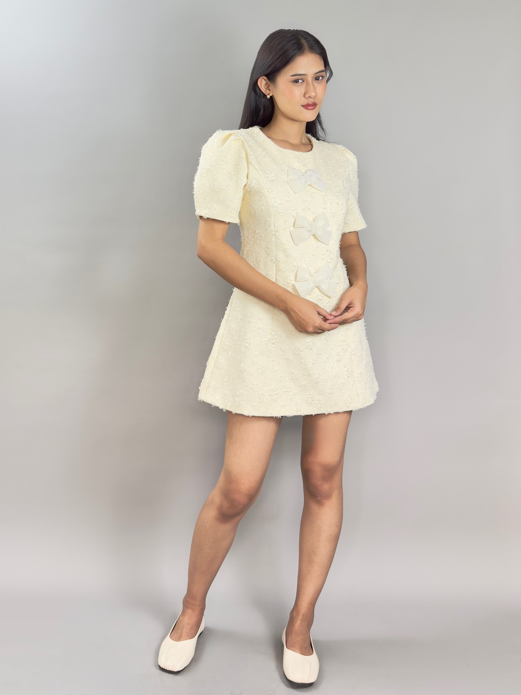 Bow-Tweed Mini Dress