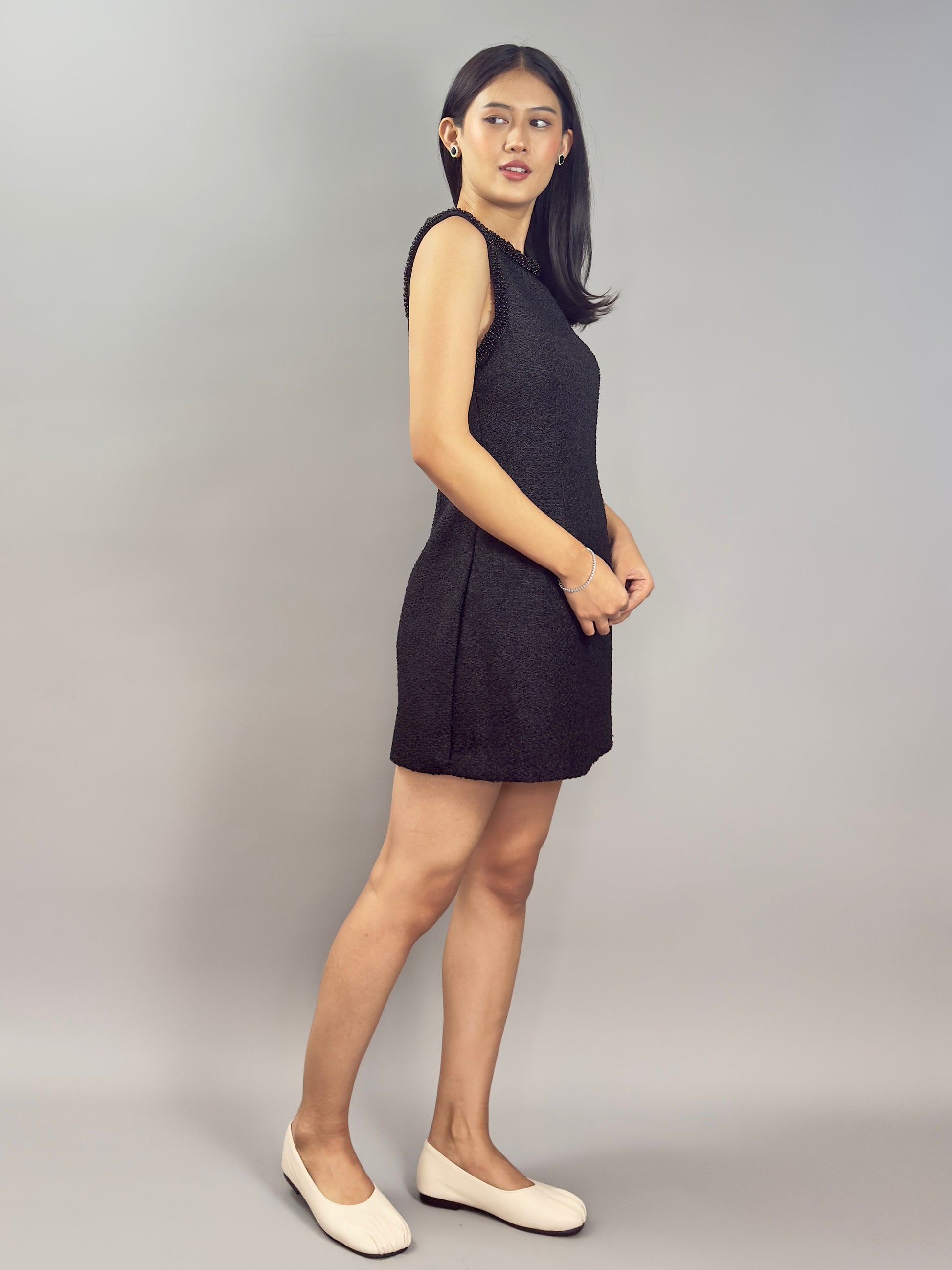 Brooch’d Bouclé Mini Dress