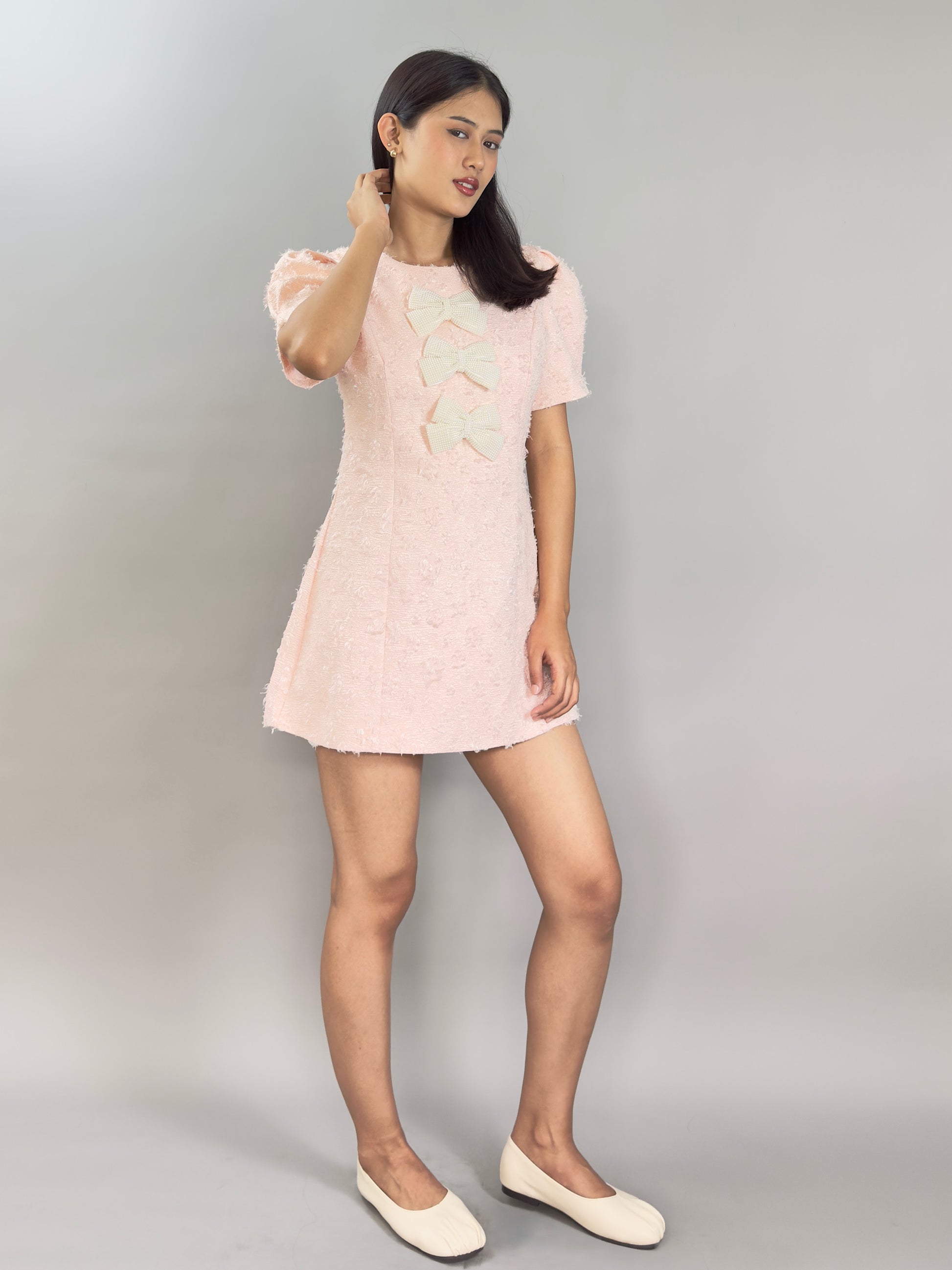 Bow-Tweed Mini Dress